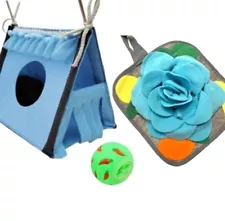 Guinea Pig Bundle Small Pet Hide Boy Blue Felt Tent Snuffle Mat And Treat Ball