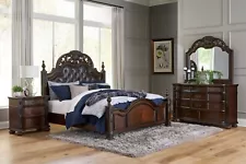 NEW Cherry Brown 4PC Poster Bedroom King Queen Old-World Traditional Bed/D/M/N