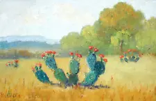 7th SUMMER SALE NOW Texas Oil Painting WALTON LEADER 'Texas Cactus', 6.5" x 10"