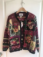 Vintage Knit Cardigan 90s Teacher Tiara International Floral Autumn Sunflower