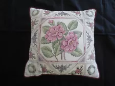 Handmade ROSE FLORAL Counted CROSS STITCH Piped PILLOW - 12" x 12"