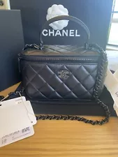 Chanel Vanity Bag So Black 24A Clutch with Chain Top Handle Classic Lambskin