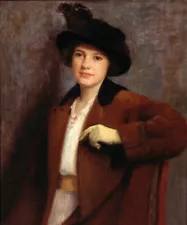 Perfect Oil painting William Merritt Chase - Young woman with black hat seated