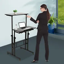 Mobile Stand Up Desk Mini Standing Table Adjustable w/ Wheels For Office Home