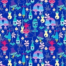 SALE TROLLS CARTOON MOVIE BLUE FABRIC 100% Cotton SOLD BTHY