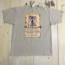 BADLANDS NATIONAL PARK - Vtg Black Footed Ferret Beige Khaki T-shirt, Mens LARGE