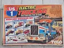 1980's Tyco US 1 Electric Trucking Highway Wrecker Slot Car Set HO 3213 & 3219