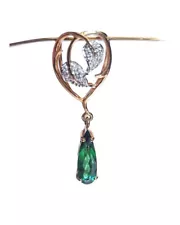 ON SALE!!! 18K Y Gold 1.17c Green Tourmaline Diamond Teardrop Pendant