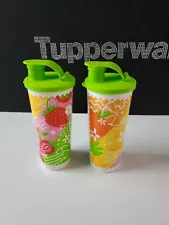 Tupperware 16oz Tumbler Flip Top Seal Smoothie Lid Set of 2 Strawberries Sale