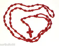 Rosary Necklace Religious long 31" knotted Red Rosarie cord rope original Mex