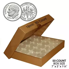 DIME Direct-Fit Airtight 18MM A18 Coin Capsule Holders For DIMES (QTY: 50) w/BOX