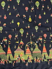 Vintage Border Print Fabric Carnival Fair Ferris Wheel Hot Air Balloons 3 Yards