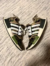 Adidas US 10 UK 9.5 NMD R1 x A Bathing Ape Olive Camo BA7326 Boost Sneakers Used