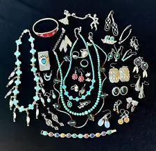 Lot Sterling Silver .925 Southwestern Native American Jewelry Turquoise Signed