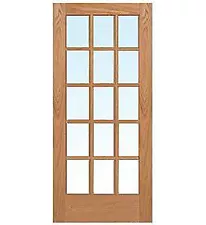 15 Lite Red Oak Clear Tempered Glass Stainable Solid Core Interior French Doors