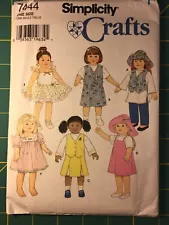 ESTATE SALE Simplicity Crafts #7444 Sewing Pattern - 18" Doll Clothing FREE SHIP