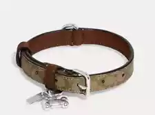 Coach Dog Pet Collar Signature Leather Khaki Size Small /New