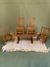 Vtg Mission Dining Table & Chairs For 4 Artisan Dollhouse Miniature