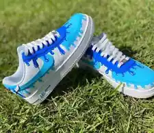 Nike Air Force 1 Custom White Shoes 'Light & Dark Blue Pool Drip' Mens Womens