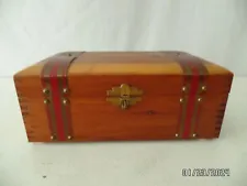 Vintage PILLOD Ceader Wood men's Jewelry Art Box Mirror Treasure Chest handles