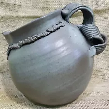 Large Clay Art Pottery Pitcher Artist Signed Crecelius 9848 Rustic Pottery VTG