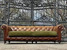 Vintage rustic tufted leather chesterfield sofa