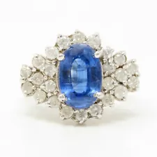 NYJEWEL 14k White Gold 4ctw Sapphire Diamond Ring