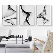 Minimalist Black and White Abstract Line Art on Canvas - Wall Decor for Conte...