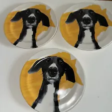 3- Sally Muir Dog A Day Dessert/ Salad Plates Anthropologie WHIPPET Greyhound