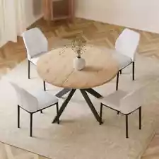 5-Piece Dining Set with White Chairs & Oak Table