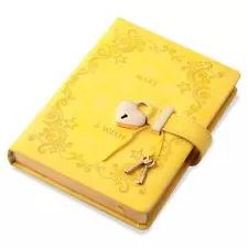 Diary with Lock for Girls Heart Shaped Lock Diary with 2 Keys Golden Yellow