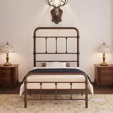 Twin-Bed-Frames with Headboard For-Kids Giselle-Vintage Antique Metal Platform