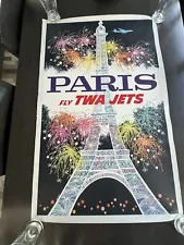 TWA PARIS VINTAGE TRAVEL POSTER- David Klein Lithograph A Cond. Modernist Orig.