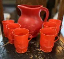 Vintage Kool-Aid Smiling Man Pitcher and Six Cups - 2 Qt Pitcher 1984