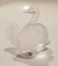 Signed Lalique France Swan Crystal Frosted Paper Weight Art Glass Sculpture