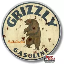 (GRIZ-1R) 6" RUSTY LOOK GRIZZLY GAS PUMP GASOLINE DECAL OIL CAN LUBSTER