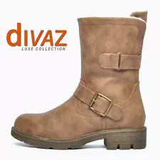 SALE - Divaz Luxe Whitney Womens Warm Lined Designer Zip Winter Biker Boots