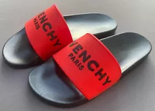 Givenchy Paris Logo Red/Black Rubber Slides Sandal Size US 9 EU 43