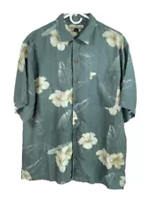 Tommy Bahama Hawaiian Shirt M Medium Mens Silk Hibiscus Leaves Green