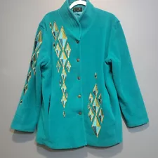 Bob Mackie Wearable Art Women's XL Green Mid Century Modern Fleece Jacket Retro