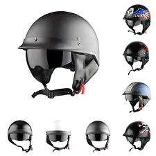 DOT 1Storm Motorcycle Half Face Helmet Mopeds Scooter Inner Visor Matt Black