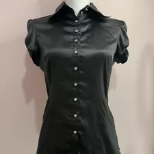 black button up blouse satin, Size M