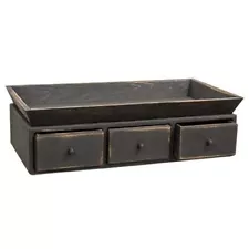 Rustic Primitive Farmhouse LARGE AGED BLACK WOODEN SHELF DRAWER TRAY Cupboard