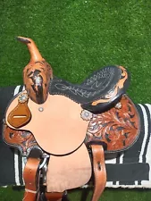 Youth Child Western Leather Barrel Racing Horse Tack Saddle Size- 10''