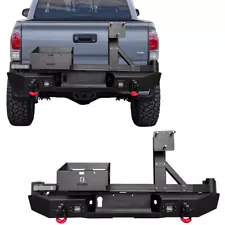 Steel Rear Bumper For 2016-2023 Toyota Tacoma with LED Light and Spare Tire Rack (For: Toyota Tacoma)