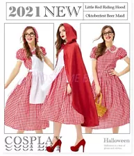 Women Girls Little Red Riding Hood Halloween Maid Oktoberfest Fairytale Costume