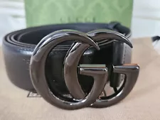 Black Leather Shiny Gucci Marmont Belt GG Buckle Size 40/44 115cm