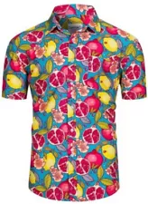 Tunevuse Tropical Fruit Print Waterproof Hawaiian Shirt Pom, Lemon Size Mens XL