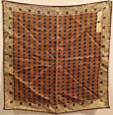 100% SILK Robert Talbott Pocket Square Kerchief Scarf Made In ITALY Purple Gold