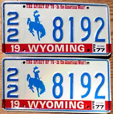 1977 Wyoming License Plate Number Tag Pair Plates